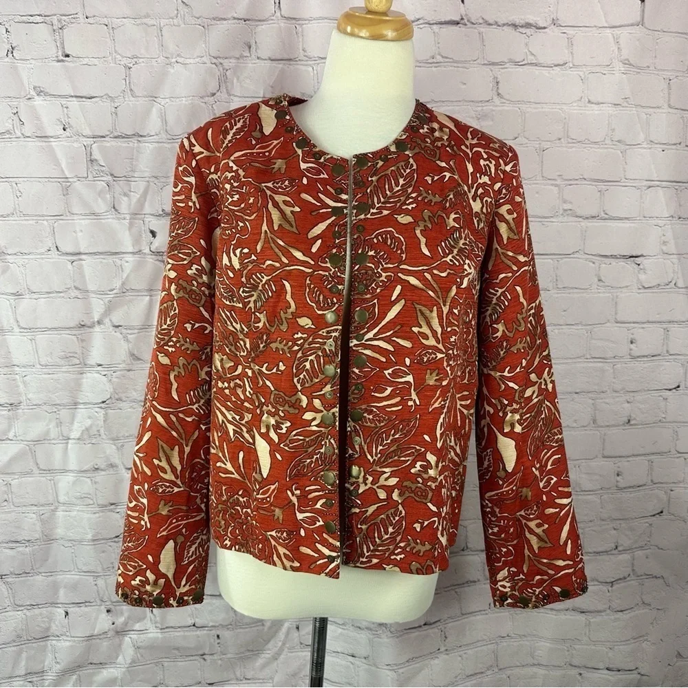 vtg trenz by theresa renz botanical print Jacket women L artistic boho cottage